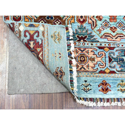 2'9"X9'10" Blue Super Kazak Khorjin Design Wool Hand Knotted Runner Rug