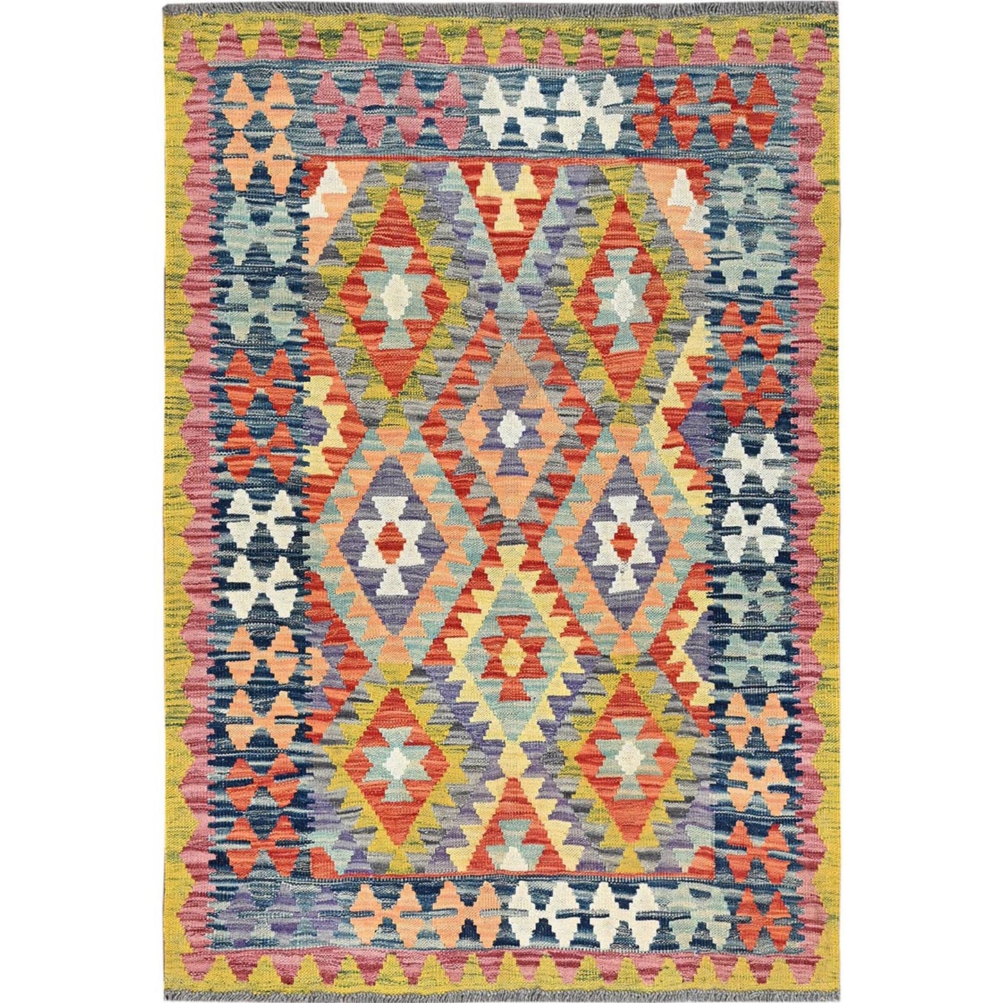 3'4"X5' Colorful Afghan Kilim Flat Weave 100% Wool Hand Woven Rug
