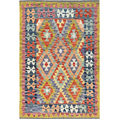 3'4"X5' Colorful Afghan Kilim Flat Weave 100% Wool Hand Woven Rug