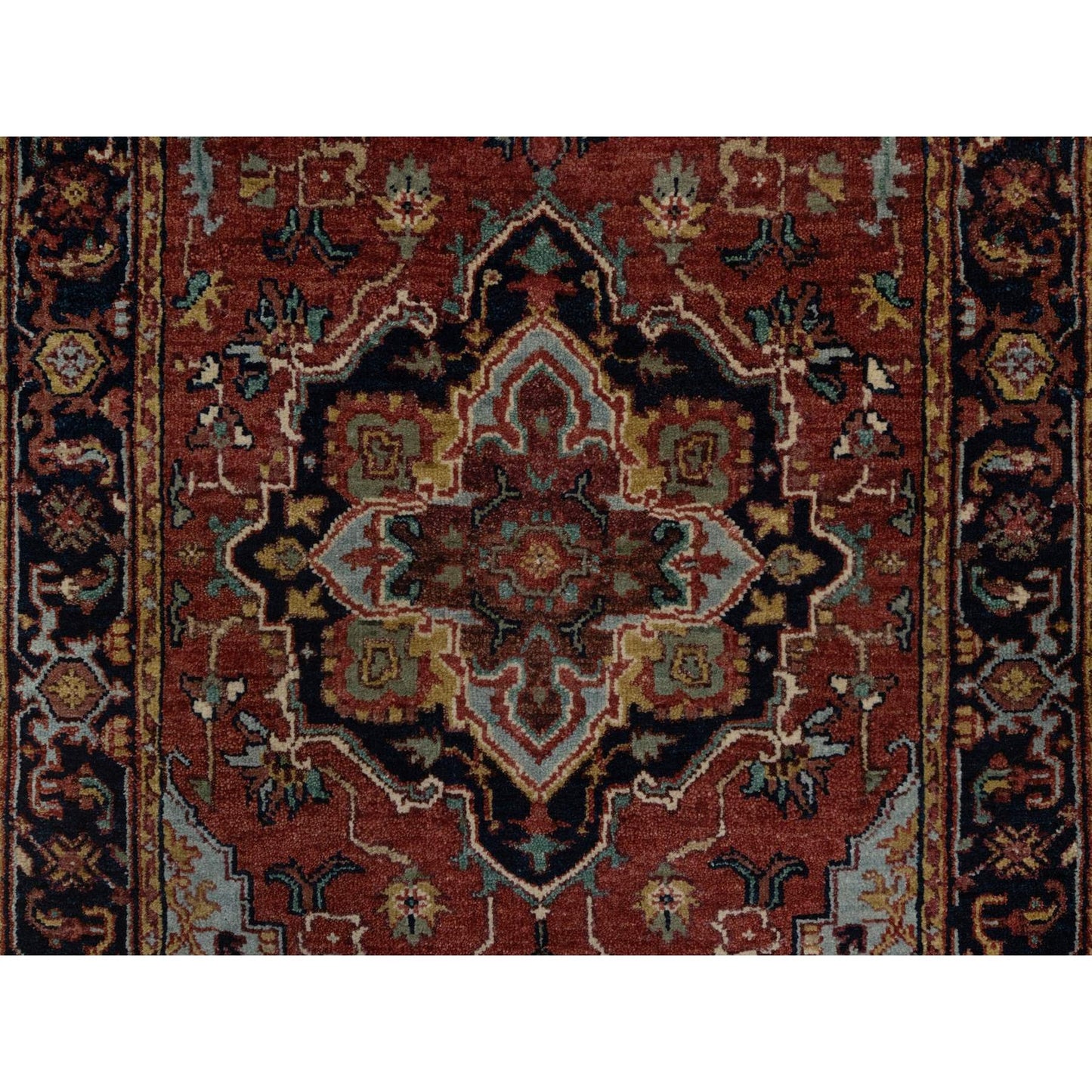2'7"X6'1" Red Antiqued Heris Re-Creation All Wool Hand Knotted Runner Rug