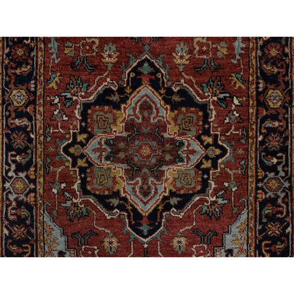 2'7"X6'1" Red Antiqued Heris Re-Creation All Wool Hand Knotted Runner Rug