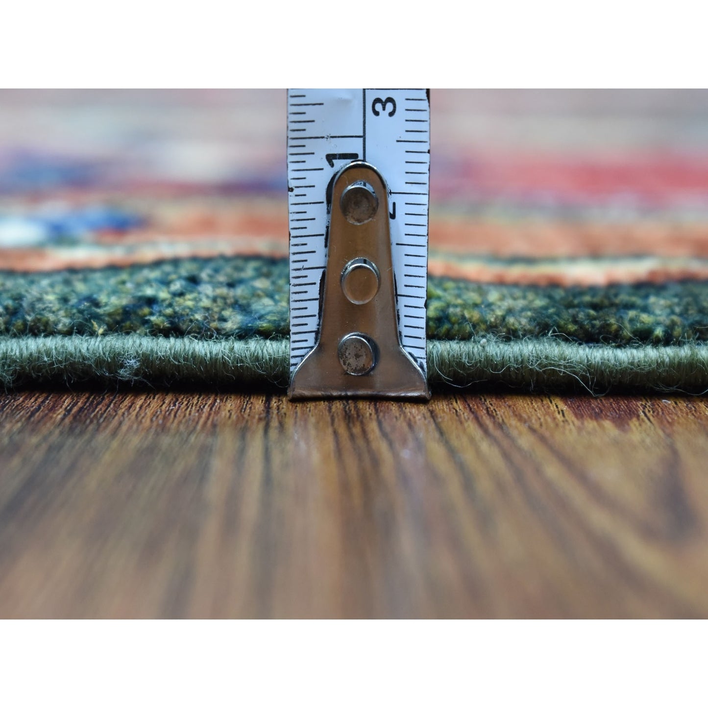 4'X9'8" Green Afghan Turkoman Geometric Wool Hand Knotted Runner Rug