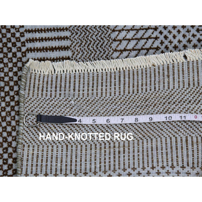 2'2"X3'3" Chrome Gray Dyed 100% Wool Grass Design Hand Knotted Mat Rug