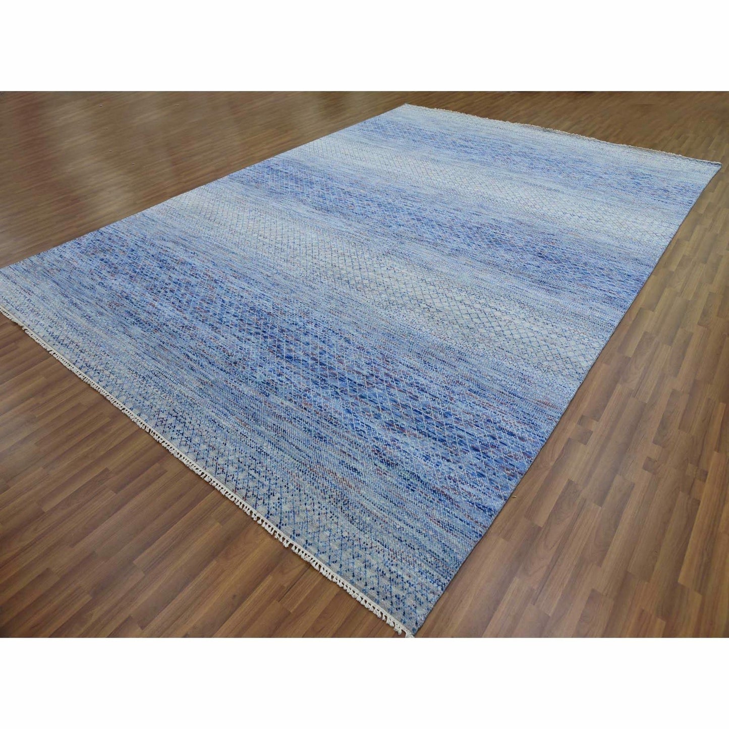 10'X14'4" Blue Pure Wool Hand Knotted Modern Chiaroscuro Collection Rug