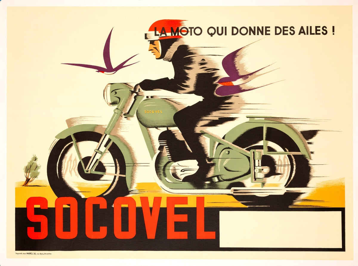 Motorcycles Poster Printed In Brussels In 1948 Original Socovel