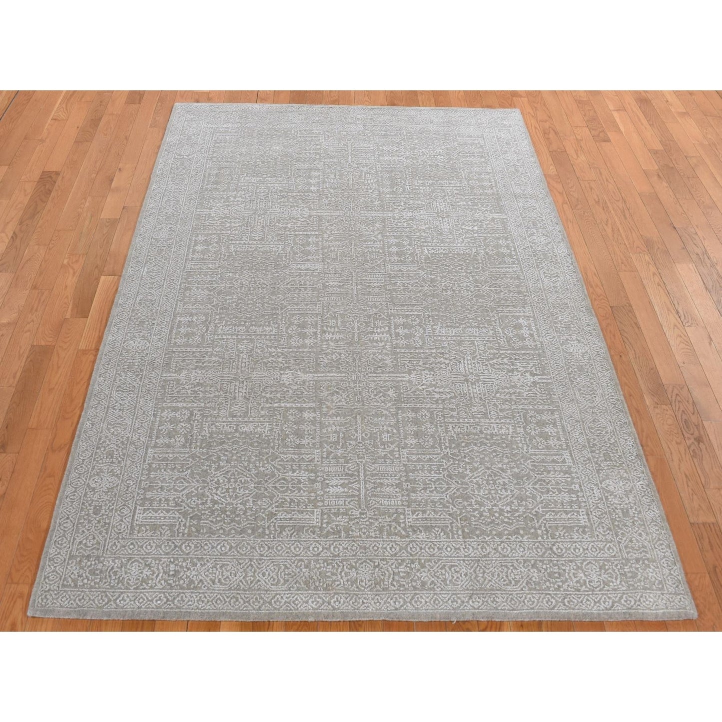 5'9"X9' Gray Wool And Plant Based Silk Fine Jacquard Hand Loomed Rug