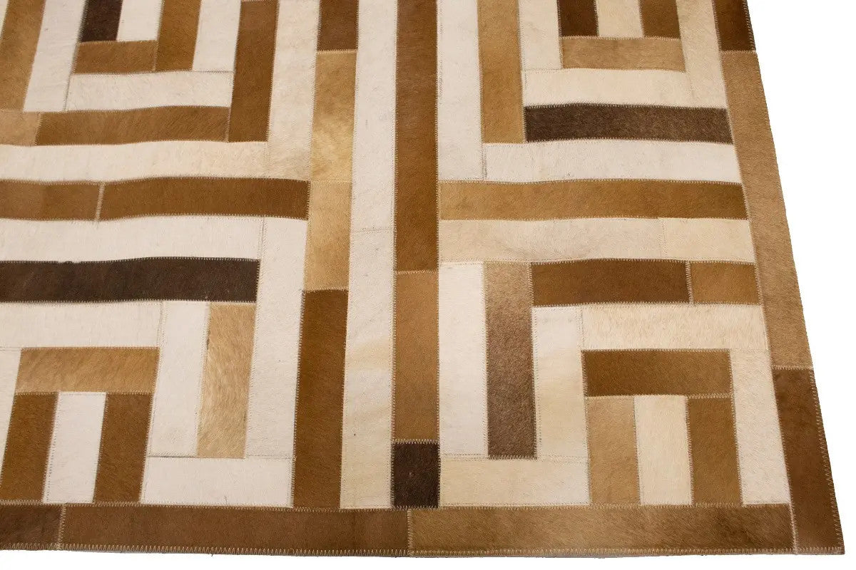 Cowhide leather rug modern square design contemporary carpet ft 6x6 ft