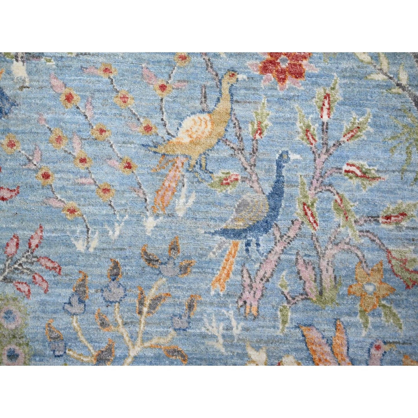 8'3"X8'3" Blue Afghan Peshawar Organic Wool Hand Knotted Round Rug