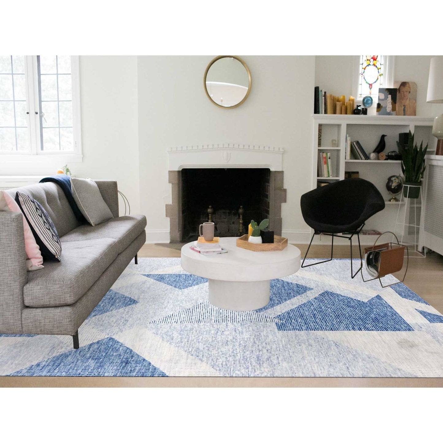 9'2"X12'3" Blue Wool Hand Knotted Geometric Art Deco Collection Rug