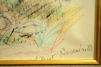 Jean Claude Picot Pastel Watercolor Ink On Paper 1988 Signed Landscape With Tree