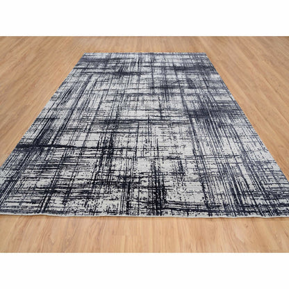 9'X11'10" Black Modern Design Wool And Silk Hand Loomed Rug