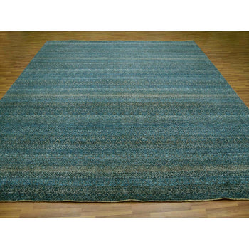 12'X12' Blue Hand Knotted Kohinoor Repetitive Diamond Wool Xl Square Rug