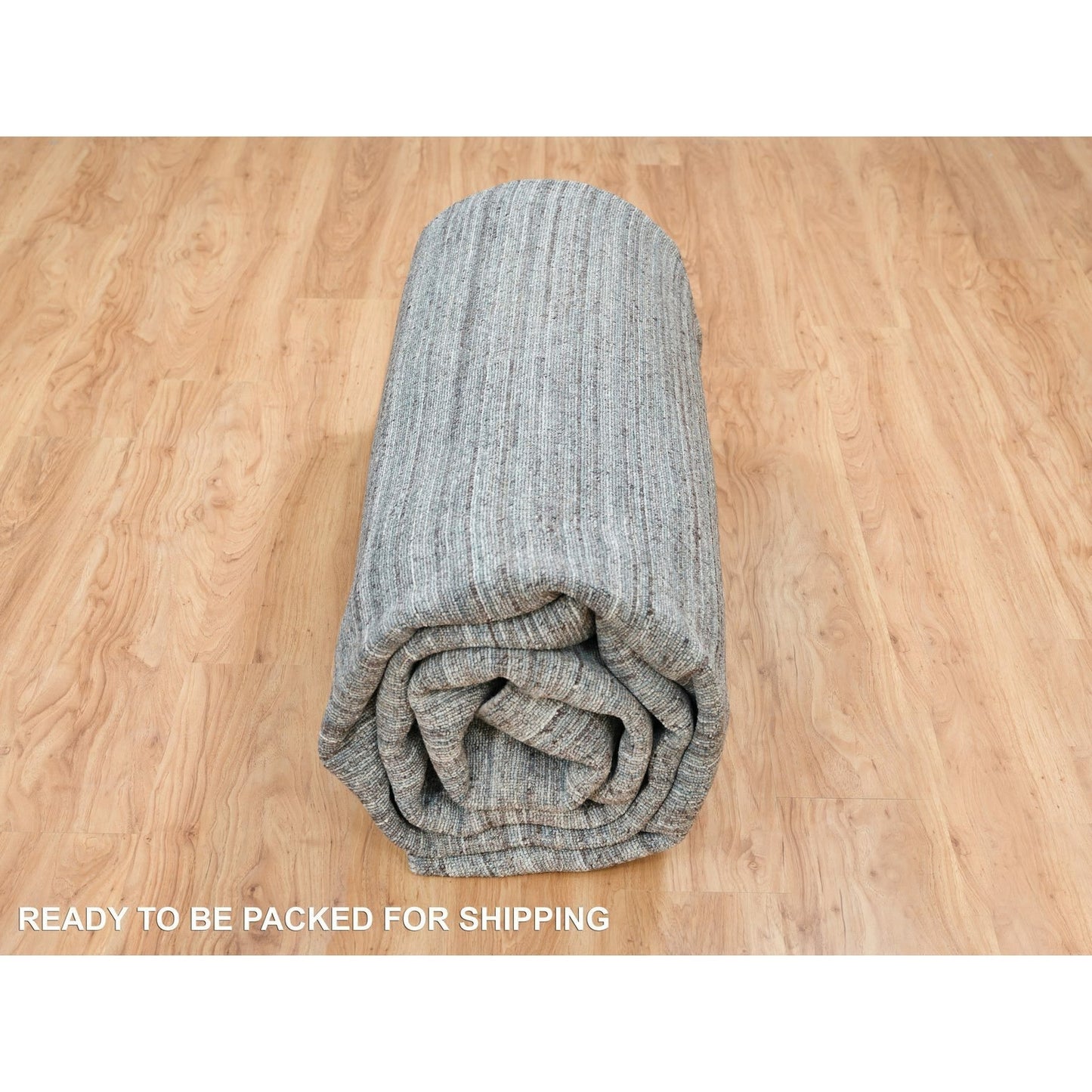 12'X12' Gray Wool Hand Loomed Modern Striae Design Square Oriental Rug