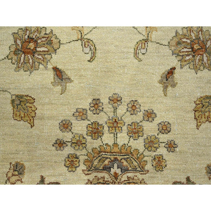 7'3"X9'3" Ivory Hand Knotted Agra Ziegler Design Leaf Pattern Wool Rug
