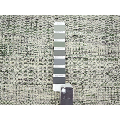 9'X12'1" White With Green Oxidized Grass Design Wool Hand Knotted Rug