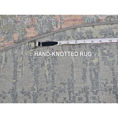 6'X6' Hand Knotted Cardiac Design Textured Wool And Pure Silk Round Rug