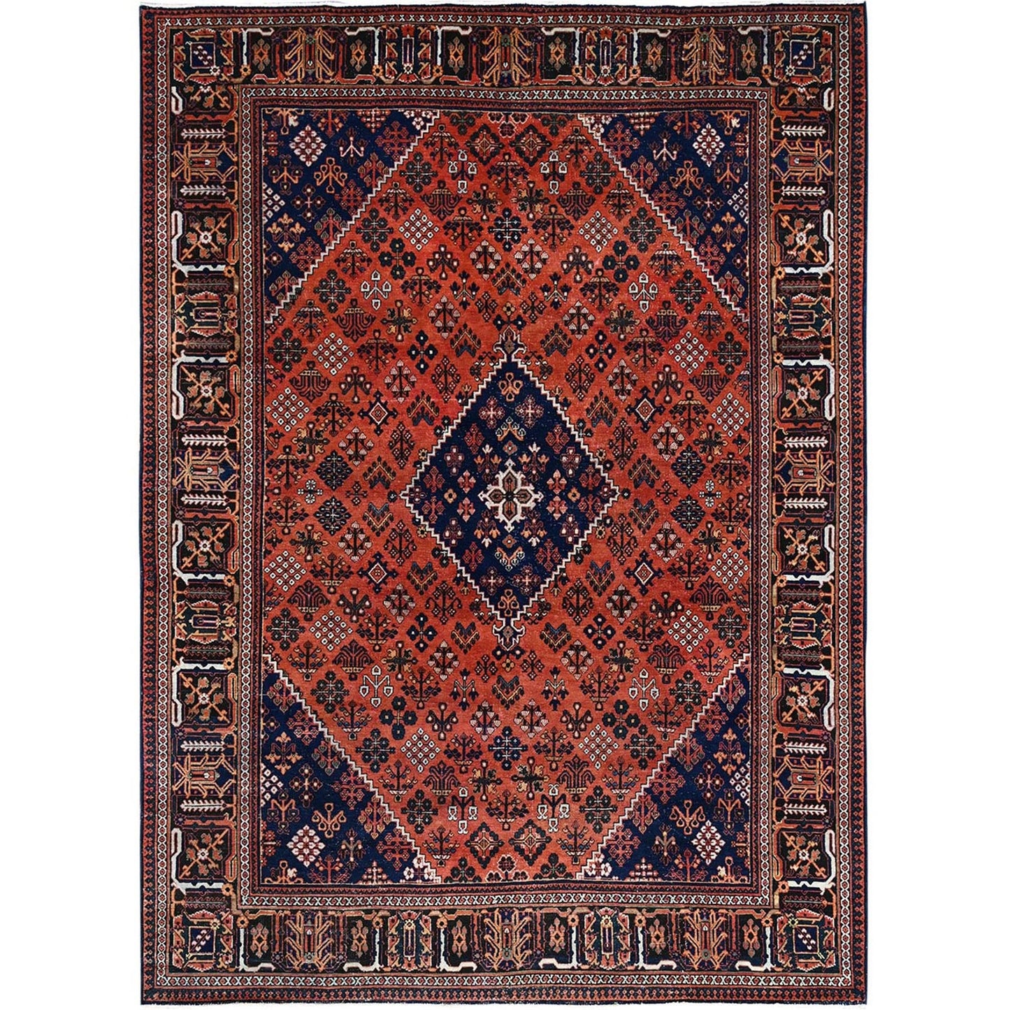 8'1"X11'3" Ochre Red Hand Knotted Vintage Pure Wool Joshagan Cleaned Rug