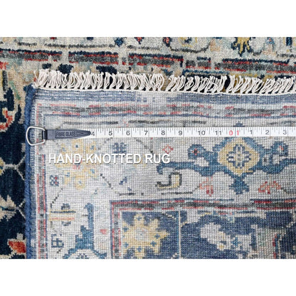 3'2"X4'10" Blue Erased Heris All Over Design Hand Knotted Pure Wool Rug