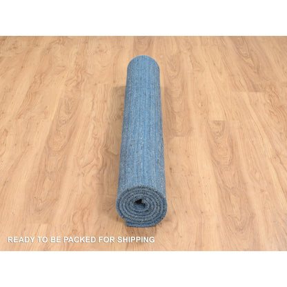 5'X7'1" Denim Blue Hand Loomed Modern Design Soft And Plush Wool Rug