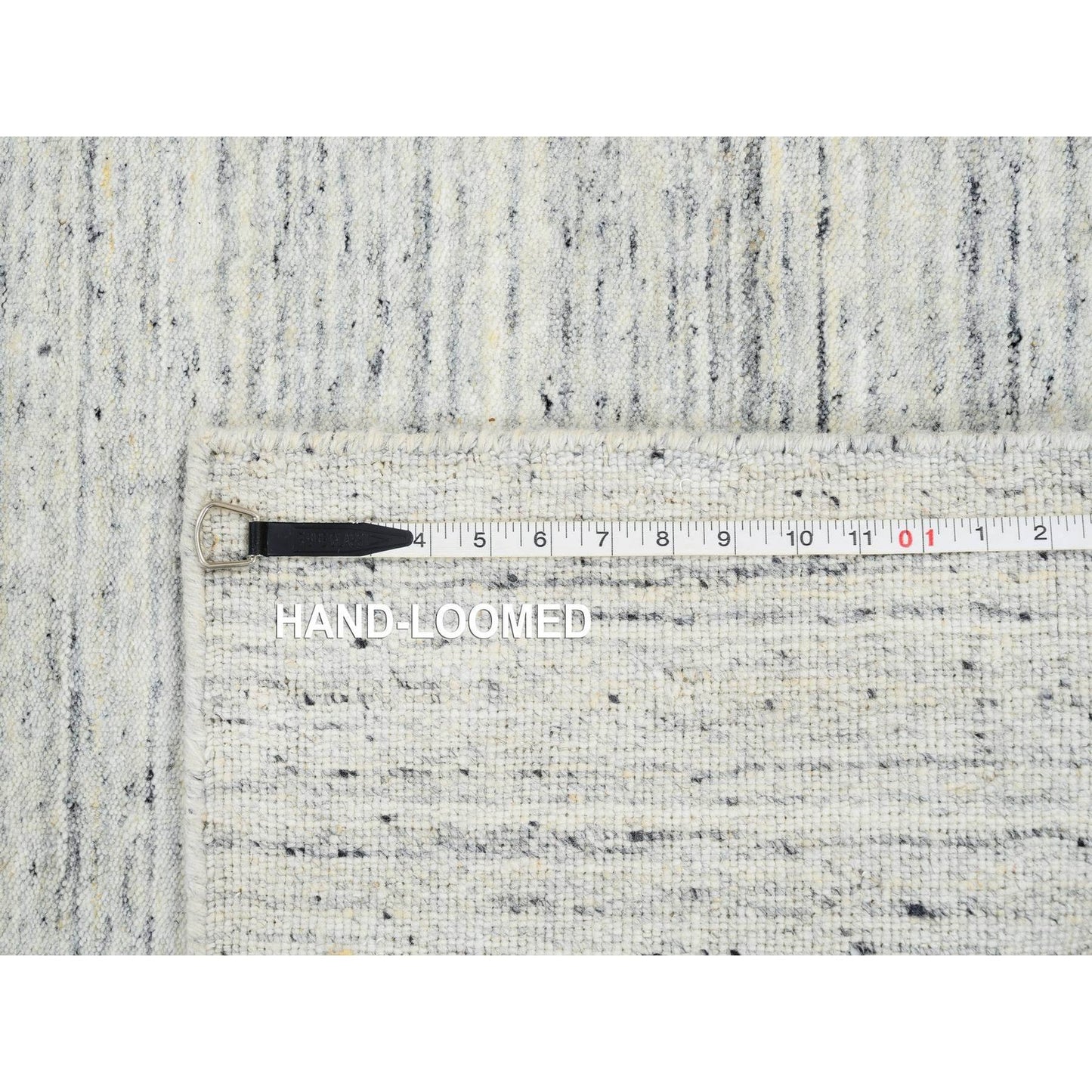 2'6"X11'10" Ivory Hand Loomed Plain Modern Striae Design Wool Runner Rug