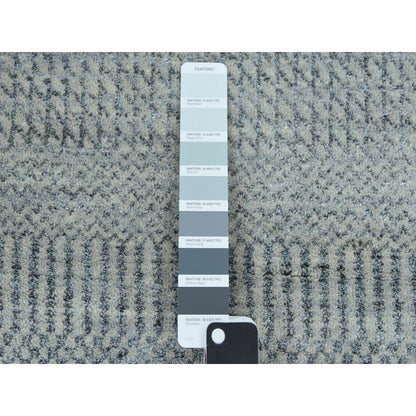 6'X9'2" Gray Modern Grass Design Gabbeh Wool And Silk Hand Knotted Rug