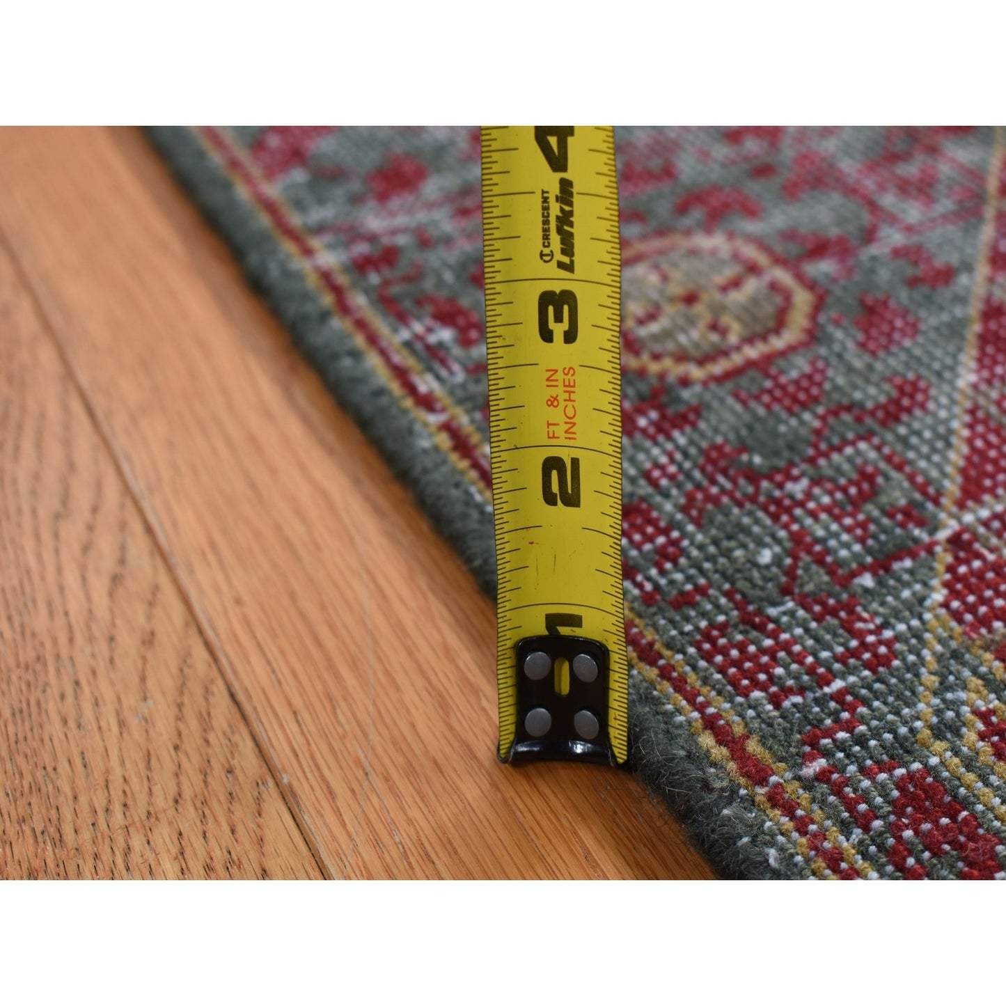2'6"X9'10" Green Vintage Look Mamluk Worn Wool Hand Knotted Runner Rug