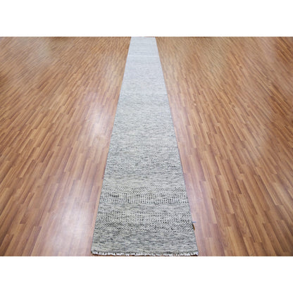 2'6"X20'5" Gray Undyed Wool Hand Knotted Grass Design Xl Runner Rug