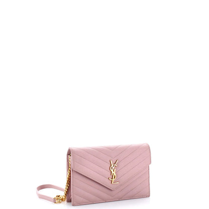 Saint Laurent Classic Monogram Wallet On Chain Matelasse Chevron Leather Small