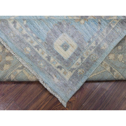 8'X9'8" Light Blue Soft Wool Hand Knotted Afghan Angora Oushak Rug