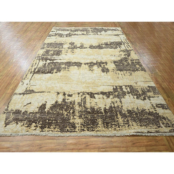 9'X12' Ivory & Brown Modern Abstract Design Hand Knotted Wool & Silk Rug