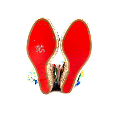 Christian Louboutin Women'S Monica Du Desert Wedge Espadrilles Printed Satin 110