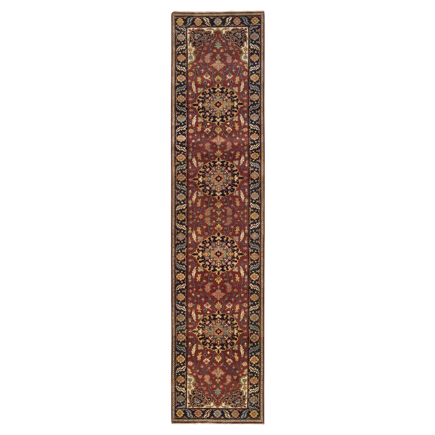 2'7"X12' Red Hand Knotted Saroogh Re-Creation 100% Wool Runner Rug
