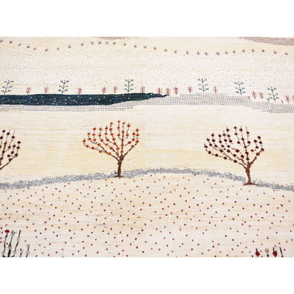 9'X12' Ivory Hand Knotted Modern Design Soft And Plush Wool Oriental Rug