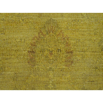 7'7"X9'7" Yellow Overdyed Zero Pile Tribal Design Hand Knotted Wool Rug