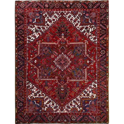 8'7'X11'1" Red Vibrant Wool Tribal Village Nomad Art Vintage Oriental Rug