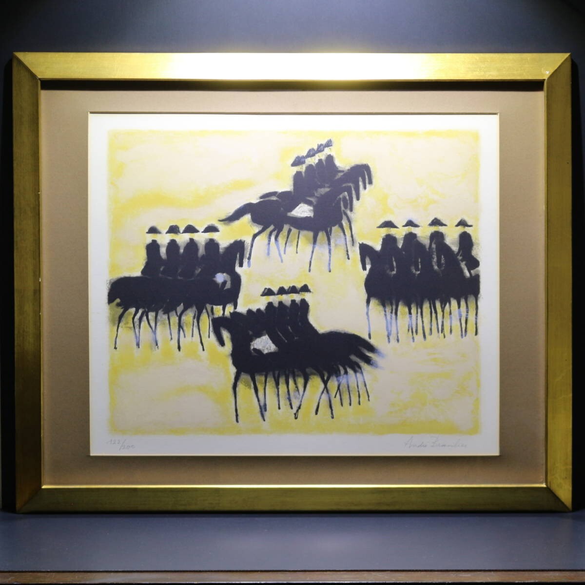 COA Andre Brasilier Original Lithograph "Black Horse" Signed Framed ED200 with