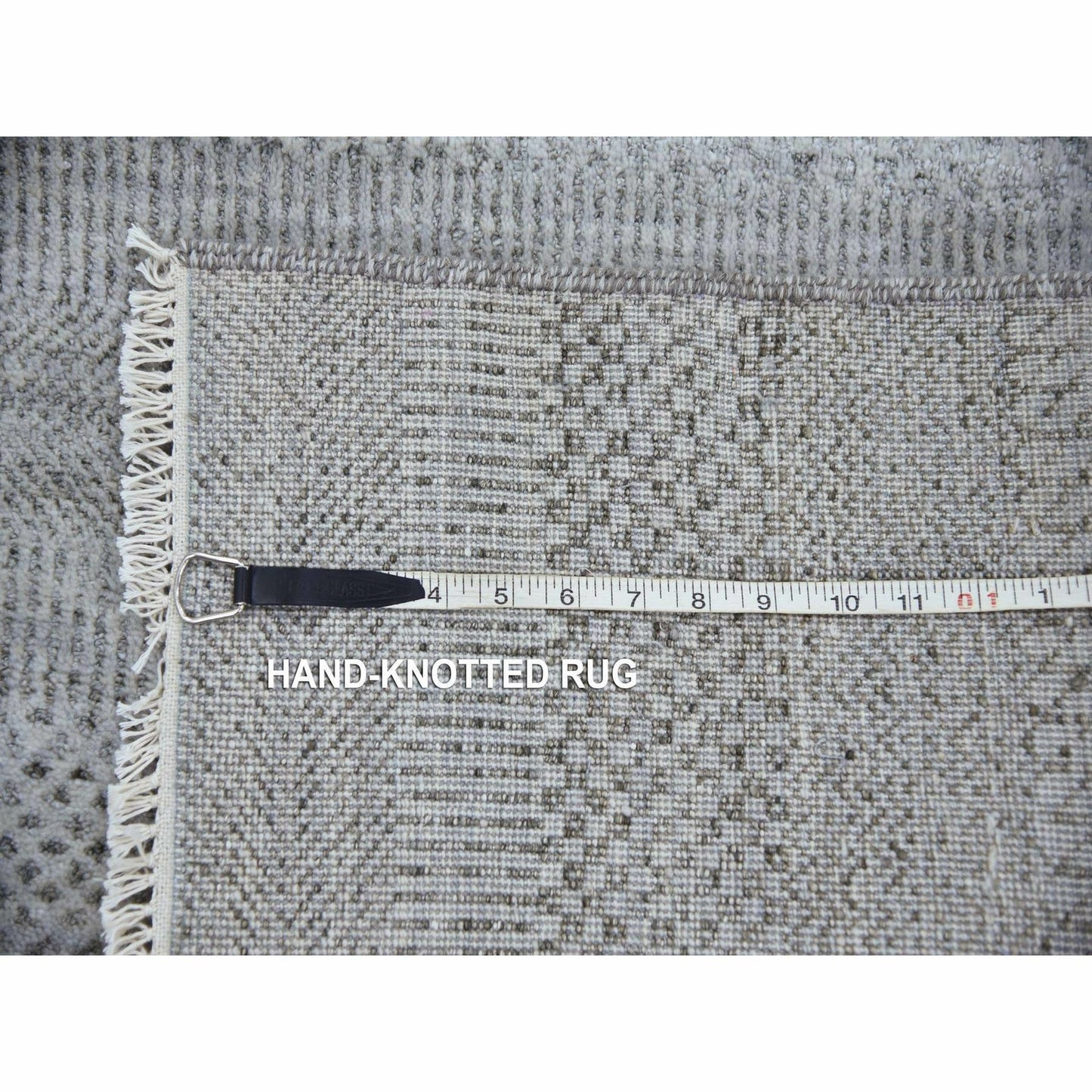 2'6"X10' Gray Hand Knotted Modern Grass Design Wool And Silk Runner Rug