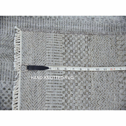 2'6"X10' Gray Hand Knotted Modern Grass Design Wool And Silk Runner Rug