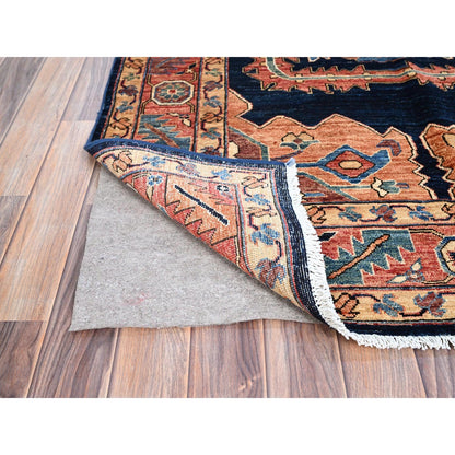 4'1"X6'2" Blue Heris Vegetable Dyes Design Extra Soft Wool Oriental Rug
