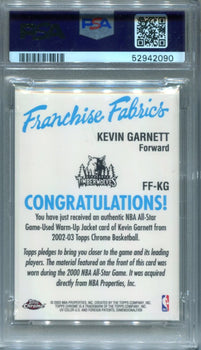 Kevin Garnett 2002 Topps Chrome Freshman Fabric #Ffkg Psa Gem Mt 10 Card