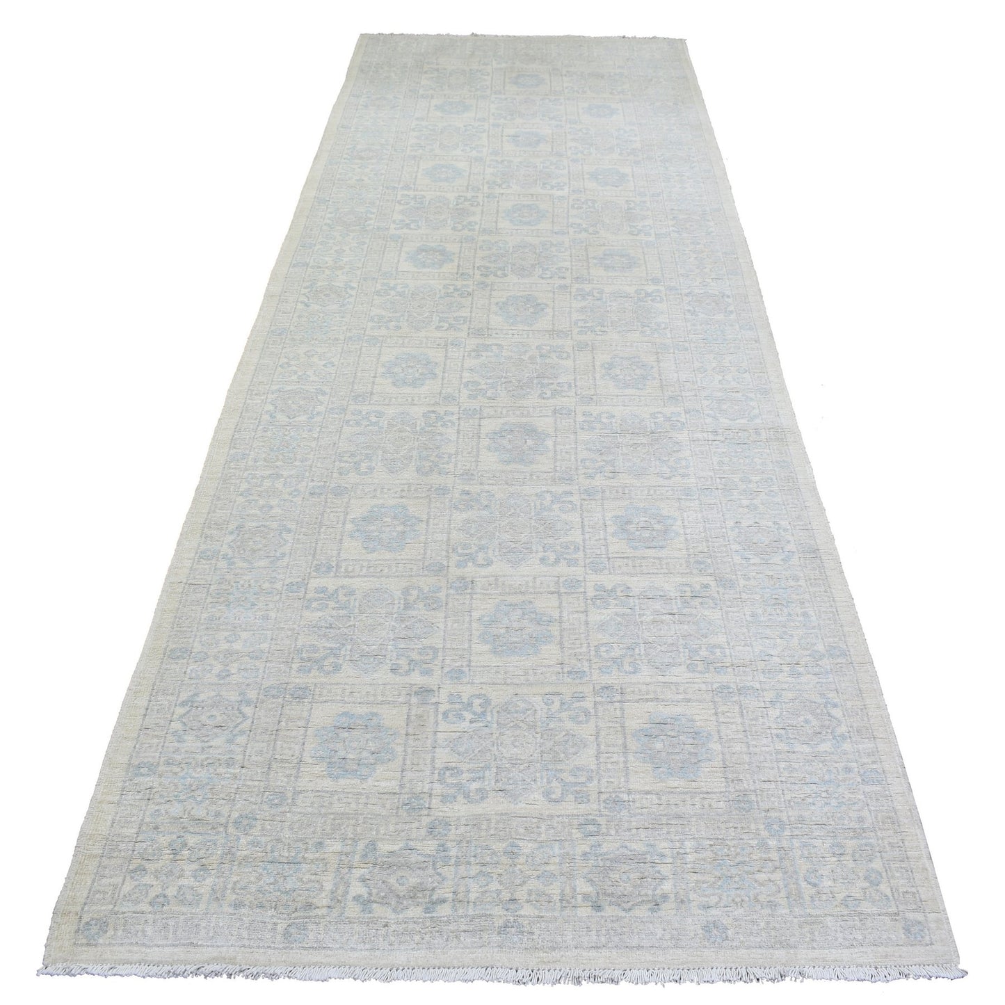 4'X11'8" Ivory White Wash Peshawar Wool Hand Knotted Wide Runner Rug