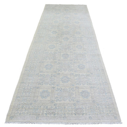 4'X11'8" Ivory White Wash Peshawar Wool Hand Knotted Wide Runner Rug