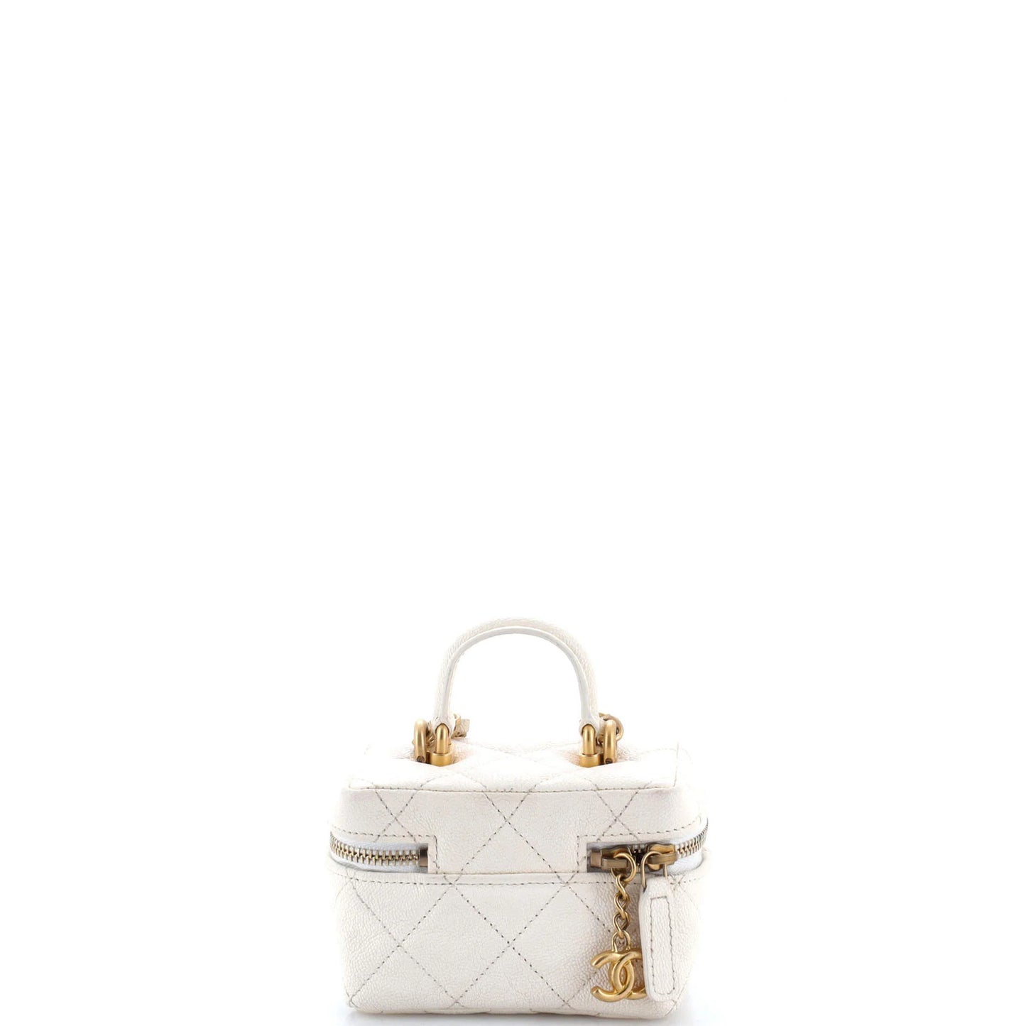 Chanel Top Handle Zip Around Vanity Case With Chain Quilted Caviar Mini