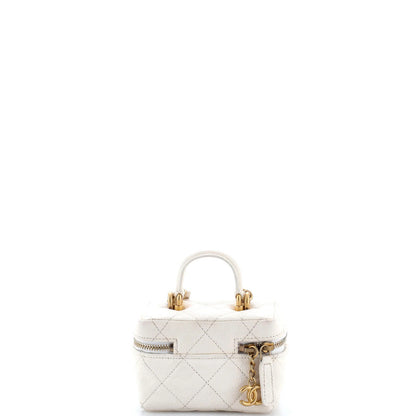 Chanel Top Handle Zip Around Vanity Case With Chain Quilted Caviar Mini