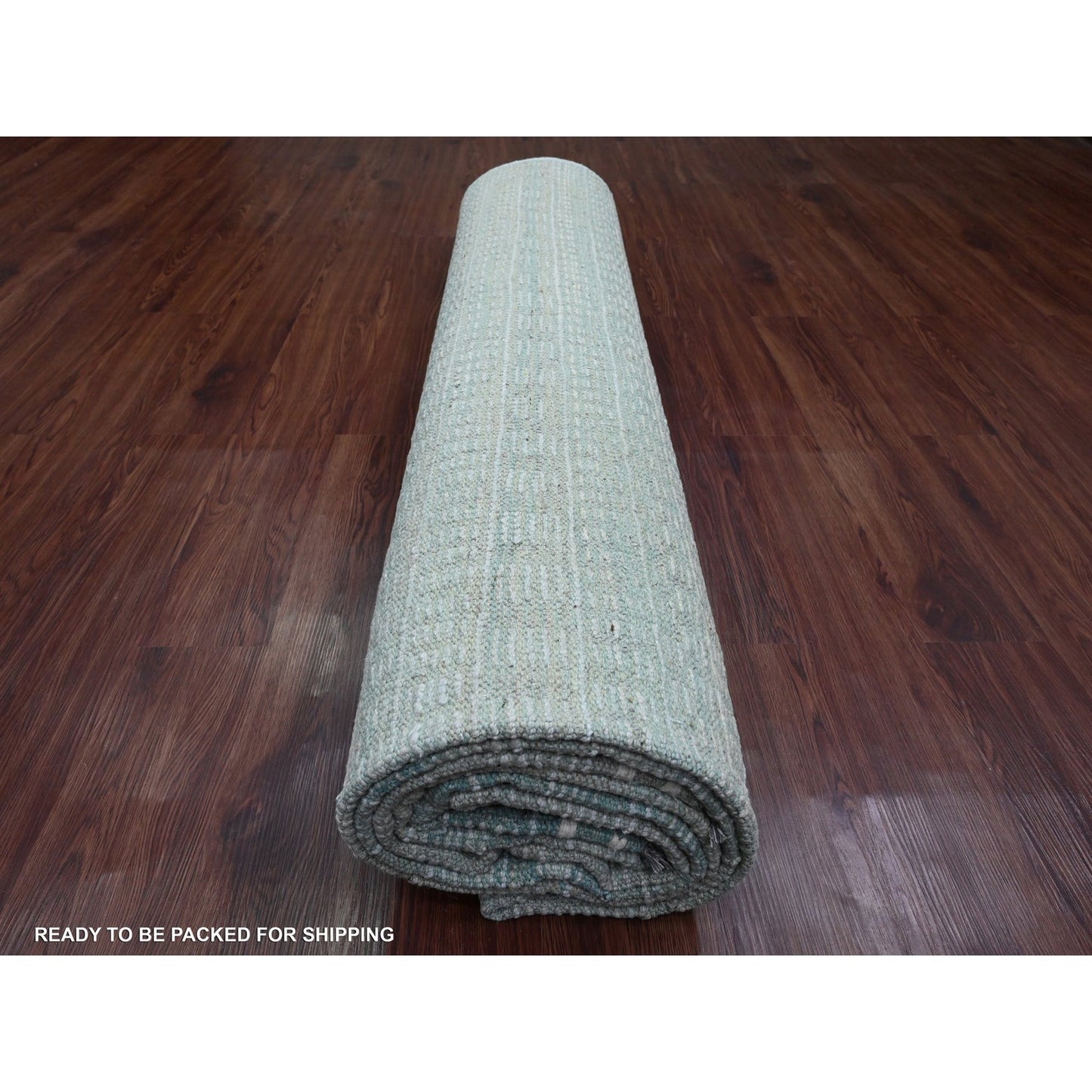 9'7"X14'3" Light Green Geometric Moroccan Weave Hand Knotted Wool Rug