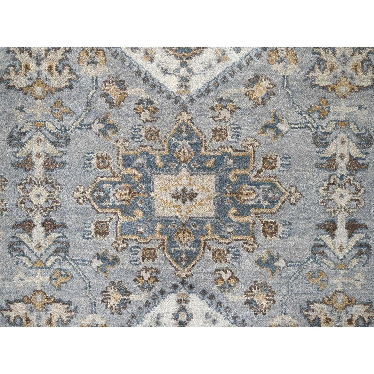 9'X11'10" Oxford Gray Hand Knotted Karajeh Design Soft Wool Oriental Rug