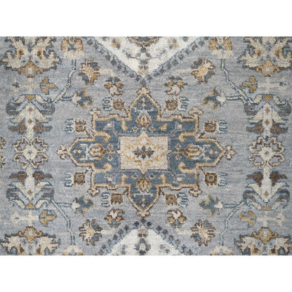 9'X11'10" Oxford Gray Hand Knotted Karajeh Design Soft Wool Oriental Rug