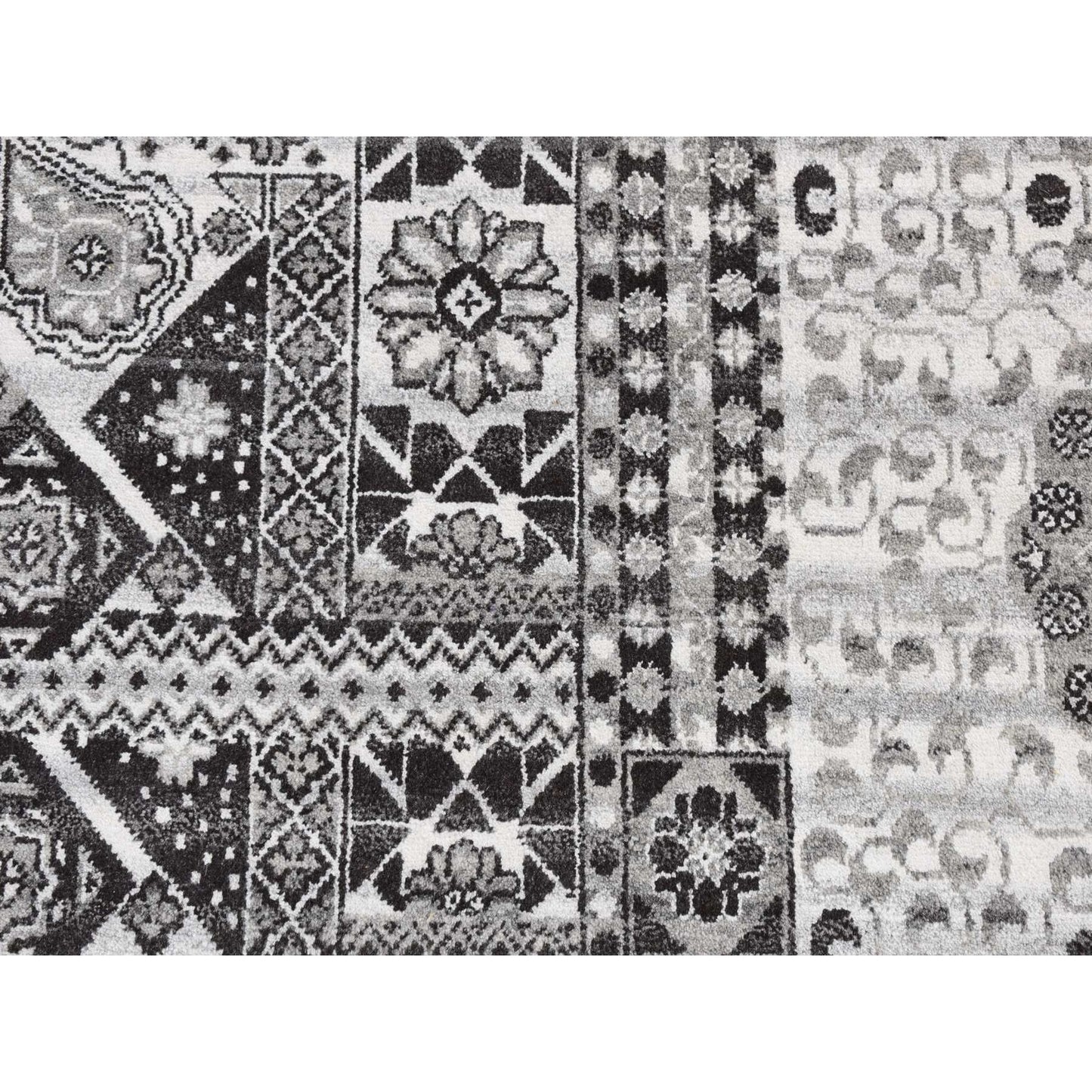 2'8"X3' Cloud Gray Sampler Mamluk Design Pure Wool Hand Knotted Rug