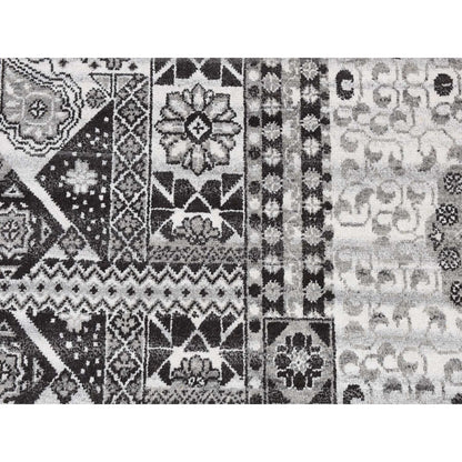 2'8"X3' Cloud Gray Sampler Mamluk Design Pure Wool Hand Knotted Rug