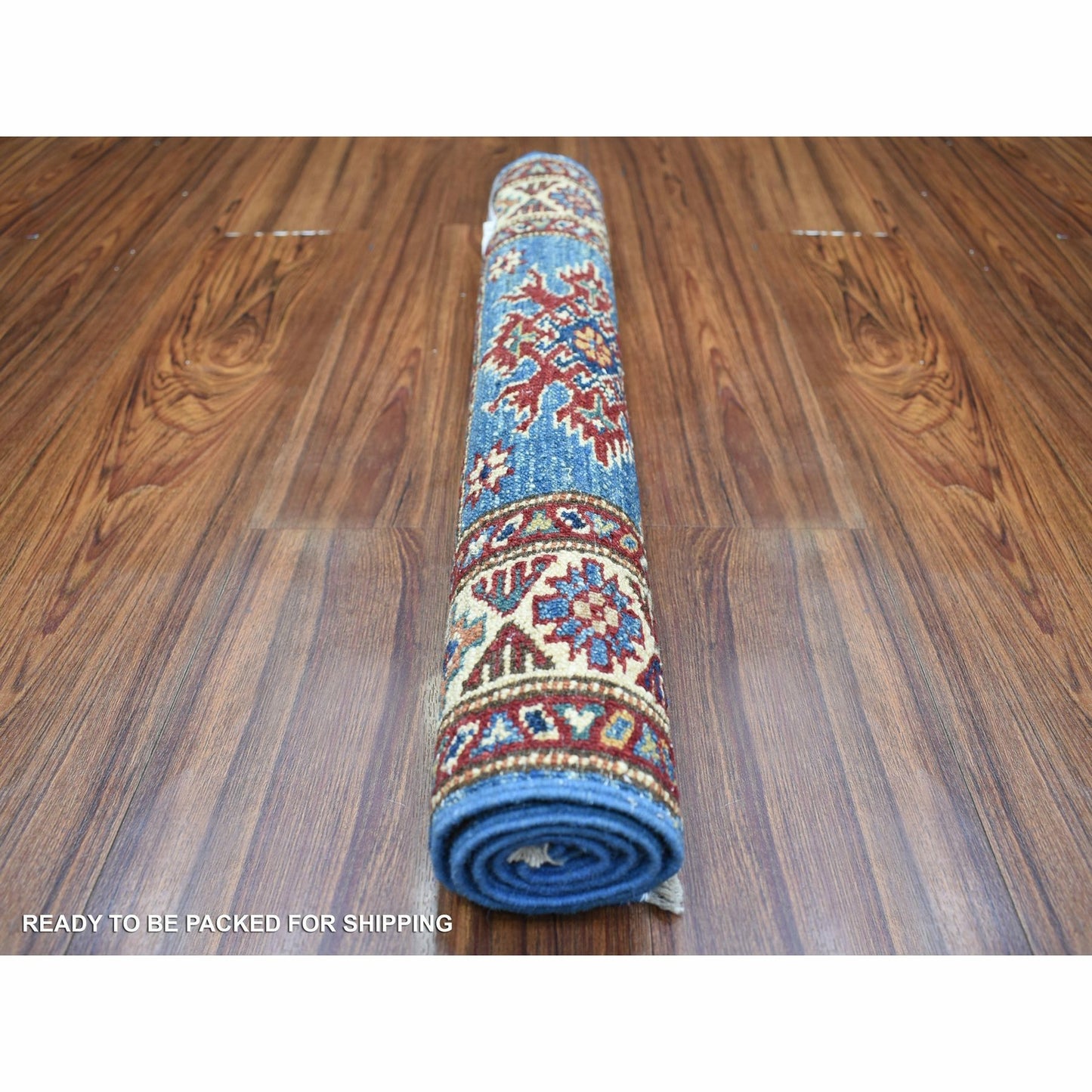 2'1"X2'10" Blue Pure Wool Hand Knotted Caucasian Super Kazak Mat Rug